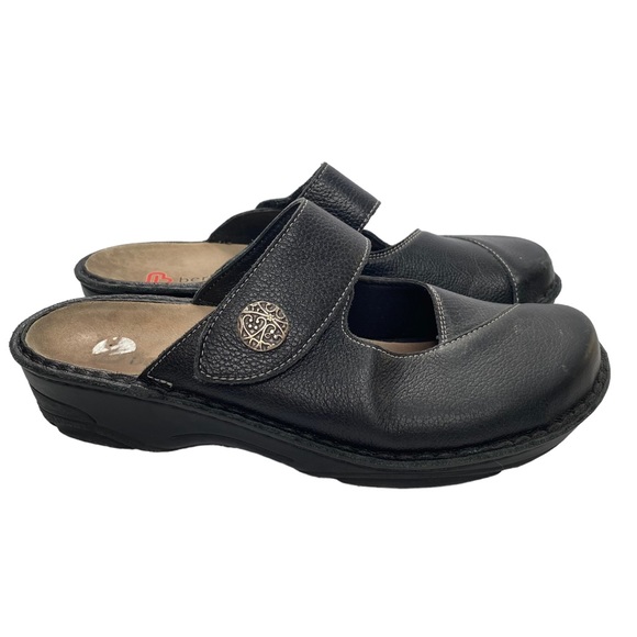 BERKEMANN Berkoflex Clog Black Leather Slip On Clog Mule Wedge Comfort Shoe 7.5 - Picture 2 of 12